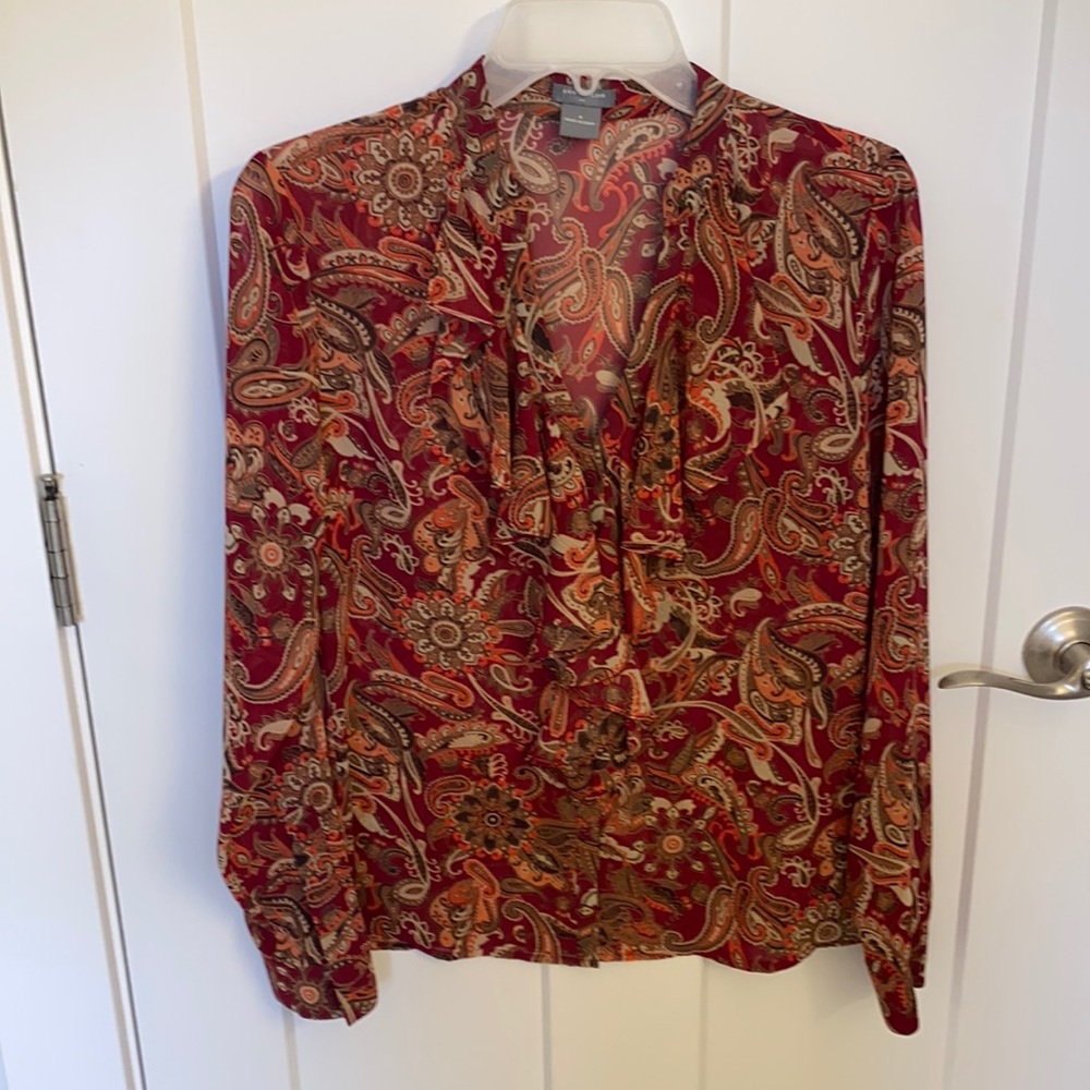 Ann Tayler Ruffle Paisley Blouse.